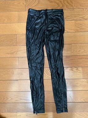 Guess Black Faux Leather Pants with Zip Accents